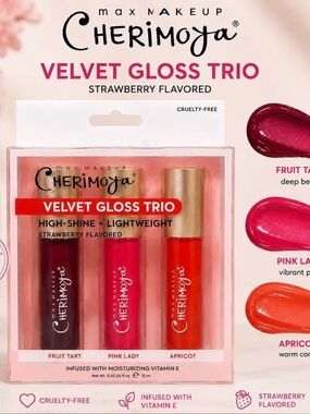 Cherimoya Velvet Gloss Trio — Fruit Tart, Pink Lady, Apricot NWT